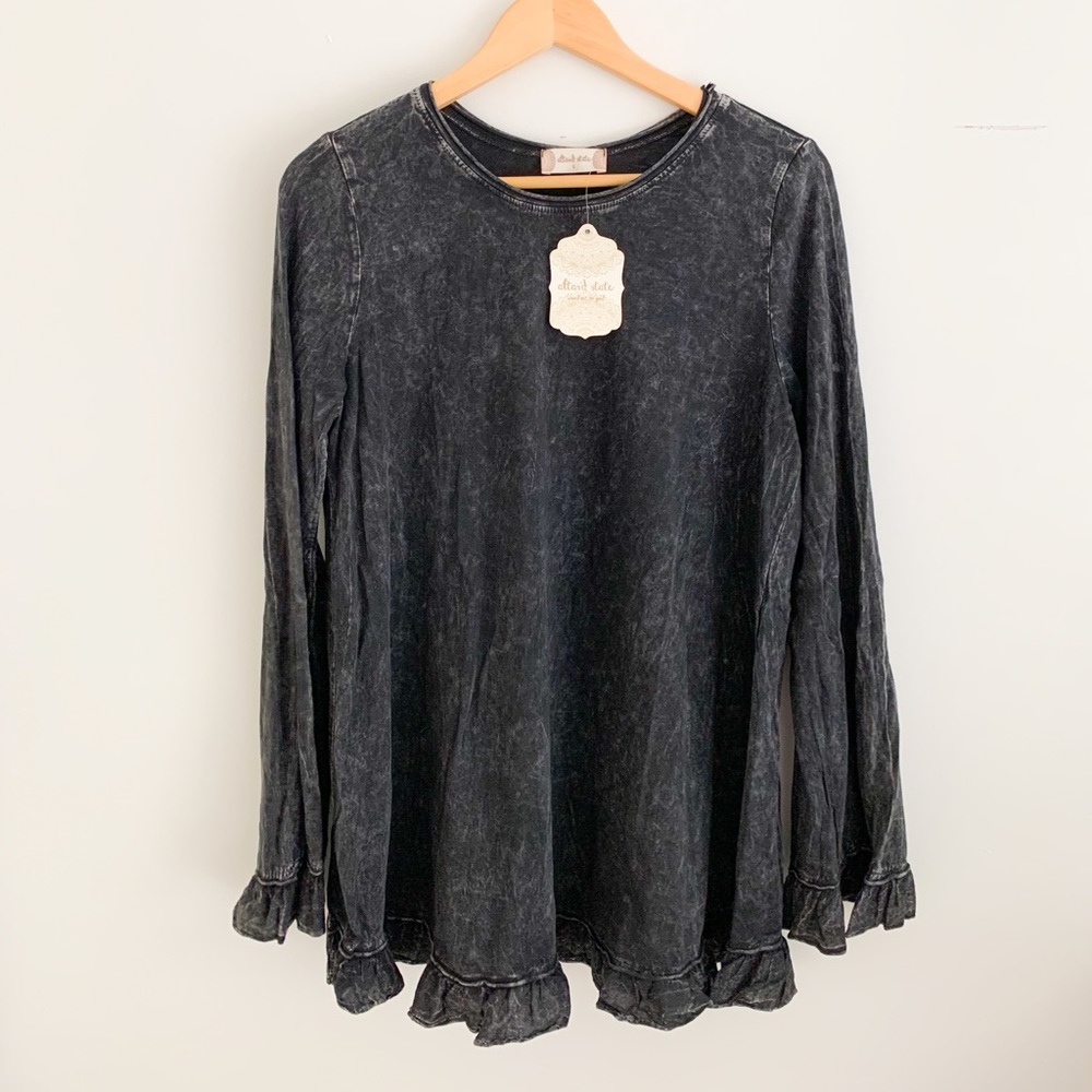 Altar’d state acid wash long line ruffle hem long line top/dress